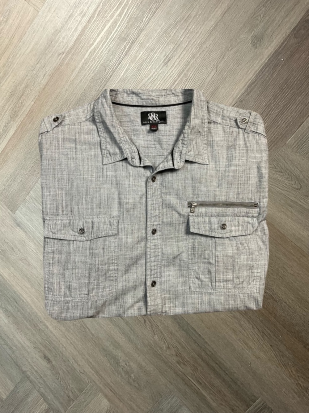 Rock & Republic Shirt Mens Large Gray Button Up Short Sleeve Utility Pockets‎